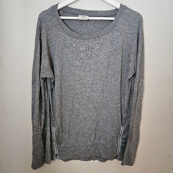 Danskin Sweater Gray Knit Crewneck Zippers Lightweight Casual Comfy Athleisure - Picture 1 of 11